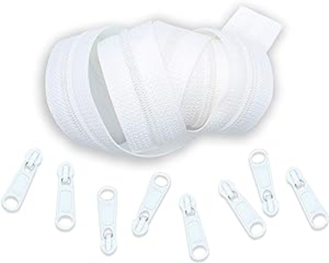 YKK Zippers by Yard, 4.5 Coil Zippers Chain with Pulls for Handbags - Made in USA (2-Yards of Zipper Tape and 8 Pulls, White)